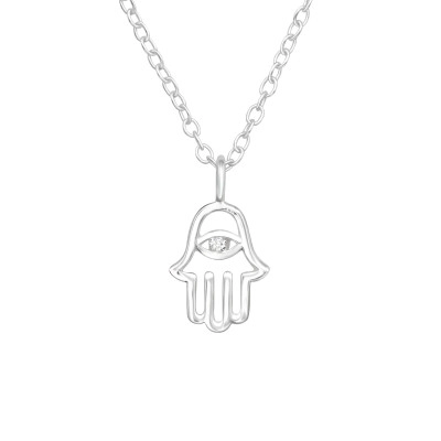Silver Hamsa Necklace with Cubic Zirconia
