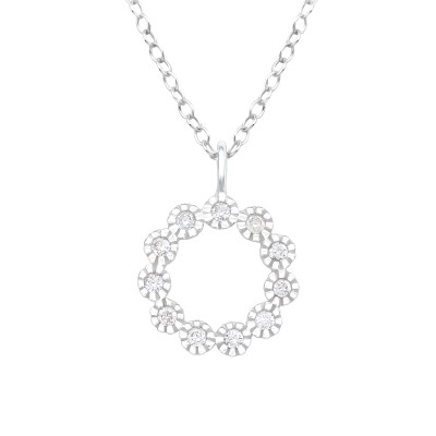 Silver Flower Necklace with Cubic Zirconia