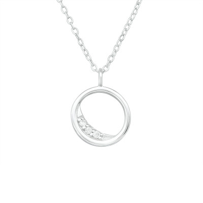 Silver Crescent Moon Necklace with Cubic Zirconia