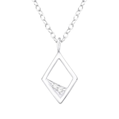 Silver Rhombus Necklace with Cubic Zirconia