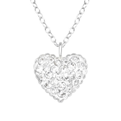 Silver Heart Necklace with Crystals