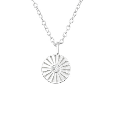 Silver Round Necklace with Cubic Zirconia