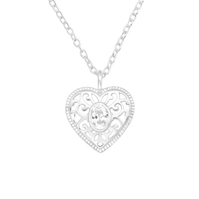 Silver Heart Necklace with Cubic Zirconia