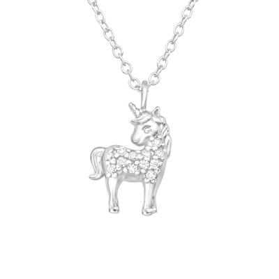 Silver Unicorn Necklace with Cubic Zirconia