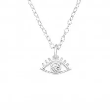 Silver Evil Eye Necklace with Crystal