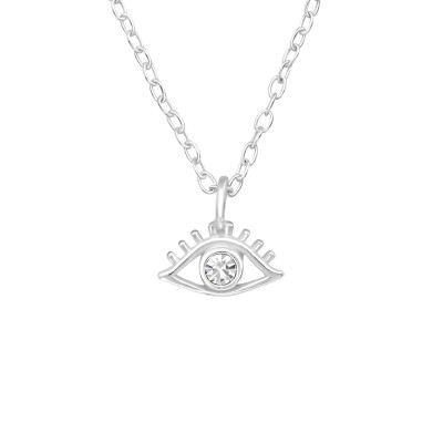 Silver Evil Eye Necklace with Crystal