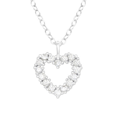 Silver Heart Necklace with Cubic Zirconia