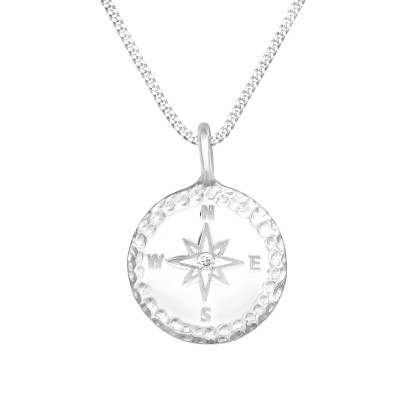 Silver Compass Necklace with Cubic Zirconia