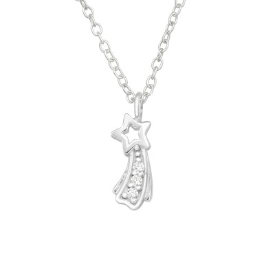 Silver Shooting Star Necklace with Cubic Zirconia