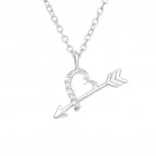 Silver Heart and Arrow Necklace with Cubic Zirconia
