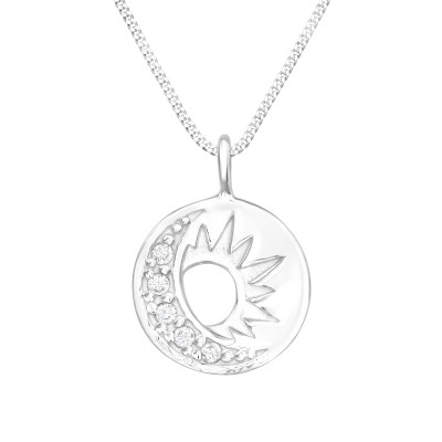 Silver Moon and Sun Necklace with Cubic Zirconia