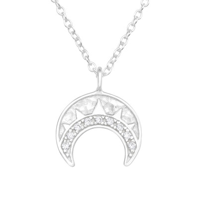 Silver Moon Necklace with Cubic Zirconia