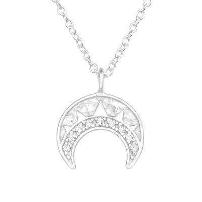 Silver Moon Necklace with Cubic Zirconia