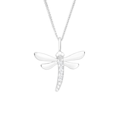 Silver Dragonfly Necklace with Cubic Zirconia