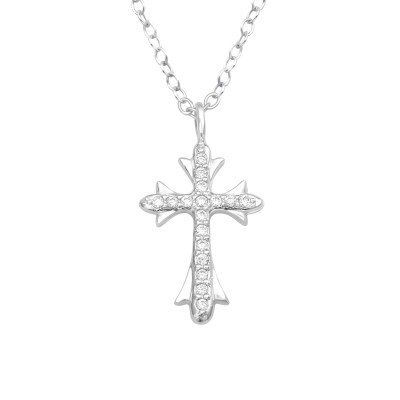 Silver Cross Necklace with Cubic Zirconia