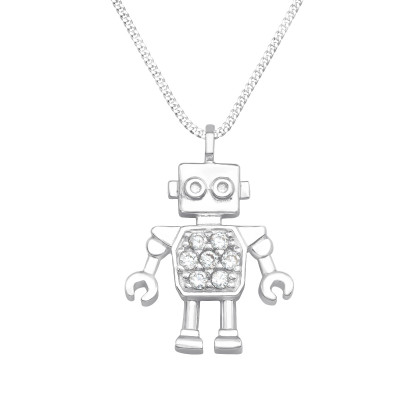 Silver Robot Necklace with Cubic Zirconia