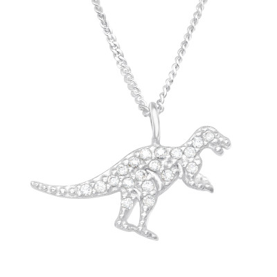 Silver Dinosaur Necklace with Cubic Zirconia