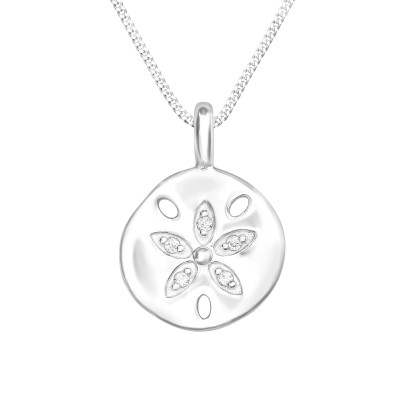 Silver Flower Necklace with Cubic Zirconia