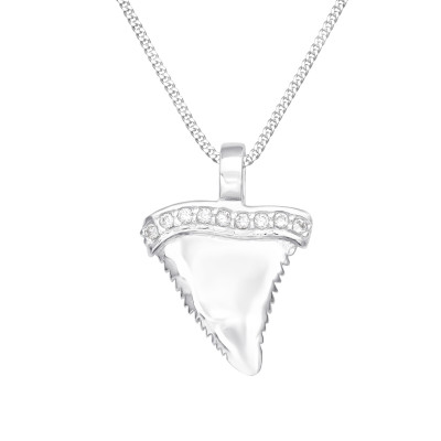 Silver Shark Tooth Necklace with Cubic Zirconia