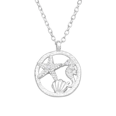Silver Beach Themed Necklace with Cubic Zirconia