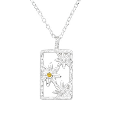 Silver Framed Flowers Necklace with Cubic Zirconia