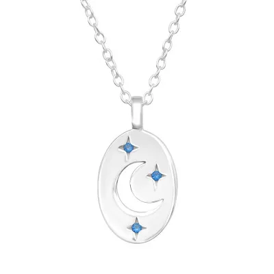 Silver Moon and Stars Necklace with Cubic Zirconia