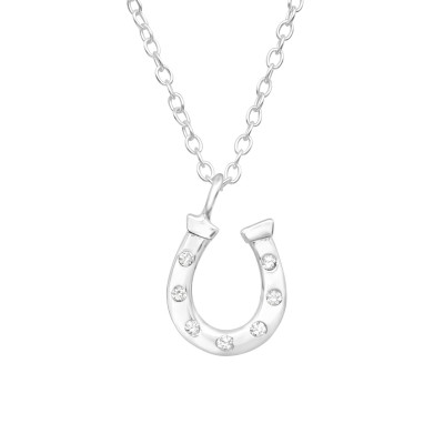 Silver Horseshoe Necklace with Cubic Zirconia