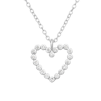 Silver Heart Necklace with Cubic Zirconia