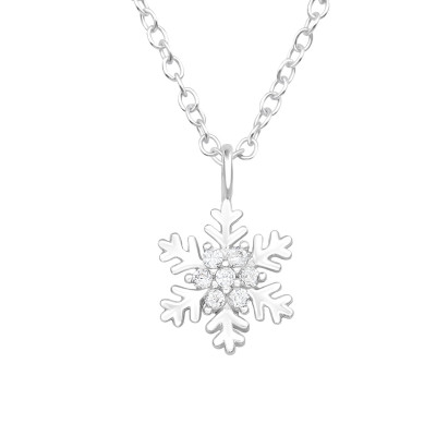 Silver Snowflake Necklace with Cubic Zirconia