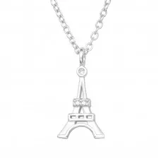 Silver Eiffel Tower Necklace with Cubic Zirconia