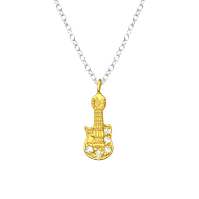 Silver Guitar Necklace with Cubic Zirconia