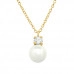 Sterling Silver Gold Plated Necklace with Round 4mm Cubic Zirconia and 8mm Imitation Pearl