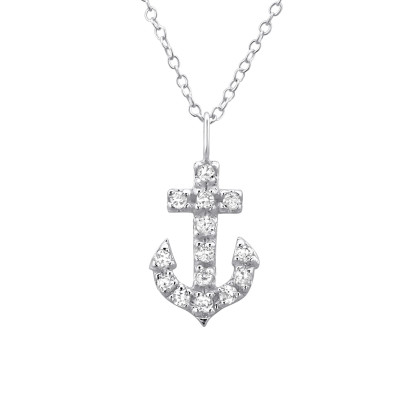 Silver Anchor Necklace with Cubic Zirconia