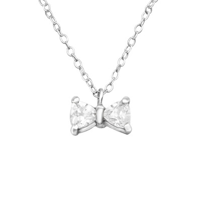 Silver Ribbon Necklace with Cubic Zirconia