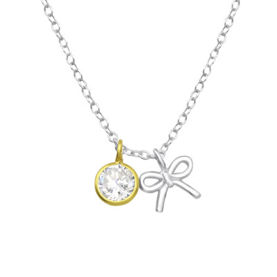 Silver Bow Necklace with Cubic Zirconia