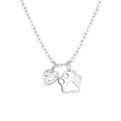 Paw Print Sterling Silver Necklace with Cubic Zirconia
