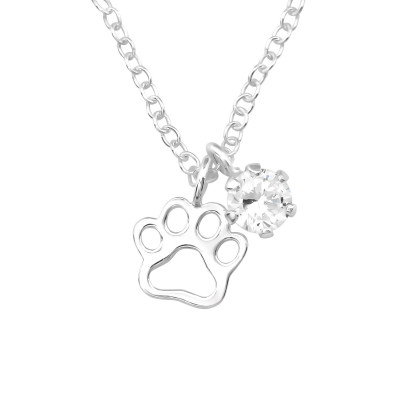 Silver Paw Print Necklace with Cubic Zirconia