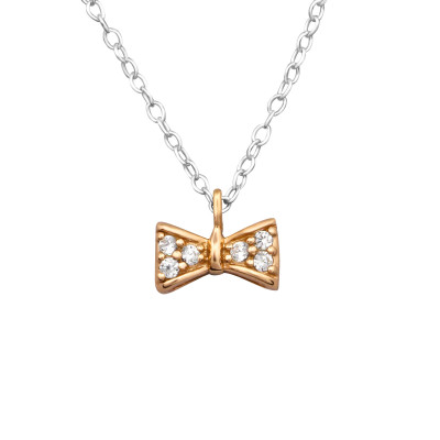 Silver Bow Necklace with Cubic Zirconia