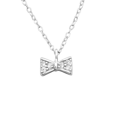 Silver Bow Necklace with Cubic Zirconia