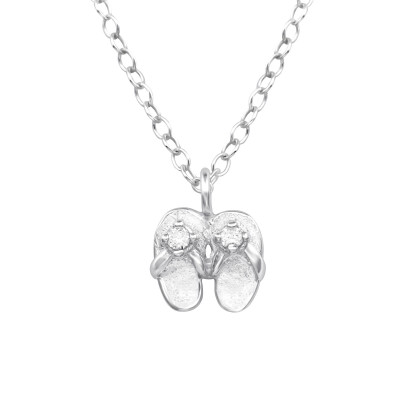 Flip Flop Sterling Silver Necklace with Cubic Zirconia