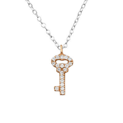 Key Sterling Silver Necklace with Cubic Zirconia