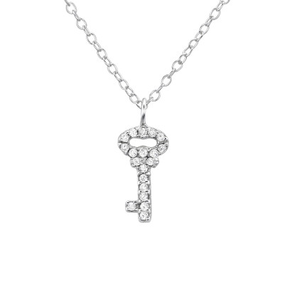 Silver Key Necklace with Cubic Zirconia