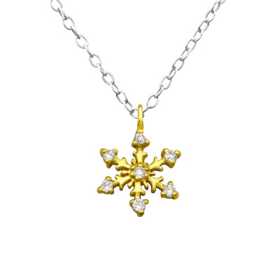 Snowflake Sterling Silver Necklace with Cubic Zirconia