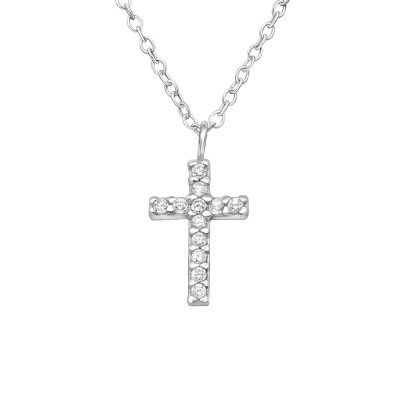 Silver Cross Necklace with Cubic Zirconia