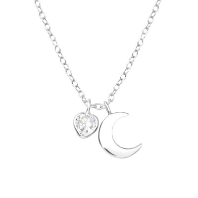 Silver Moon Necklace with Cubic Zirconia