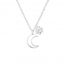 Silver Moon Necklace with Cubic Zirconia