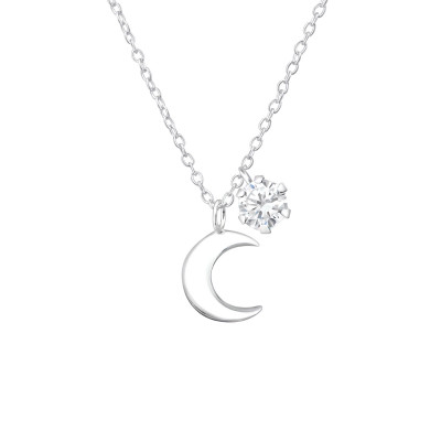 Silver Moon Necklace with Cubic Zirconia