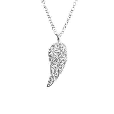 Silver Wing Necklace with Cubic Zirconia