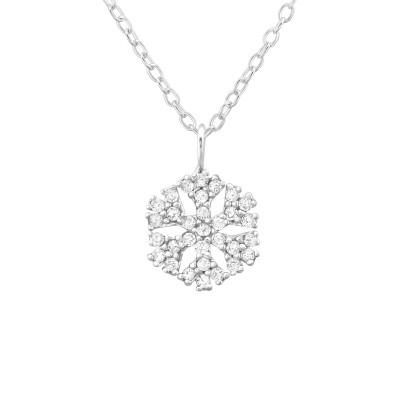 Silver Snowflake Necklace with Cubic Zirconia