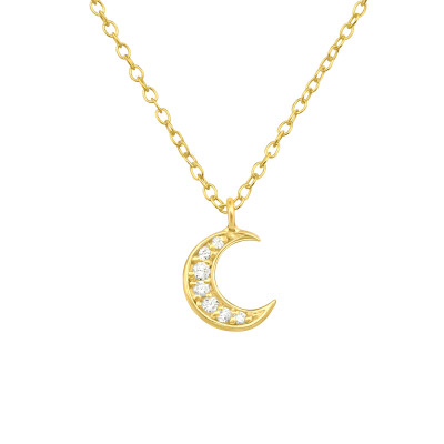 Silver Moon Necklace with Cubic Zirconia